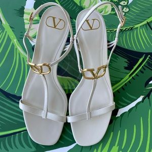 Valentino Garavani White V Logo Leather Sandals